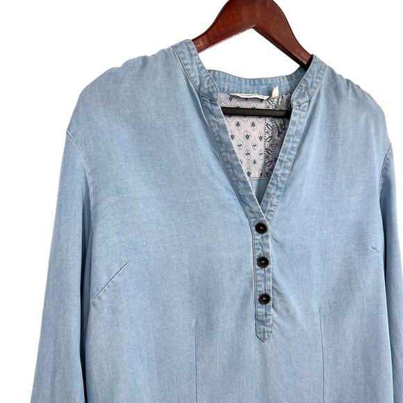 Soft Surroundings LARGE Blue Denim Chambray Long Sleeve Blouse Shirt Top Mature - Picture 3 of 8